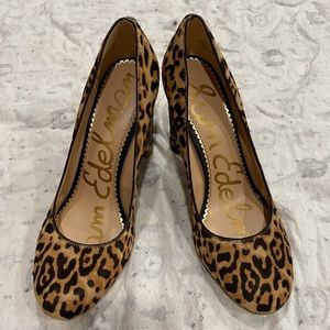 Sam Edelman cheetah block heels fur